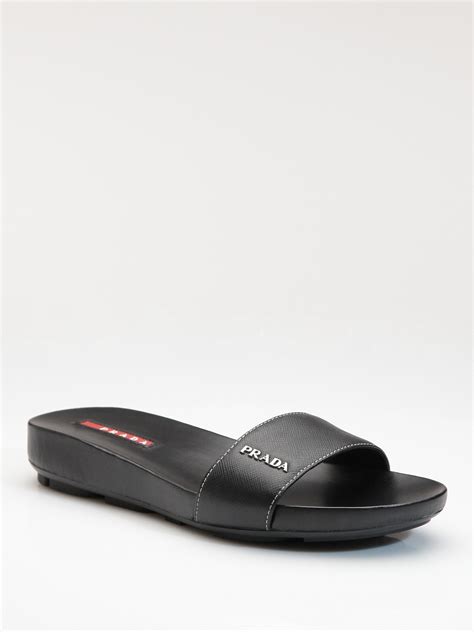 prada women's slides|Prada flat sandals black.